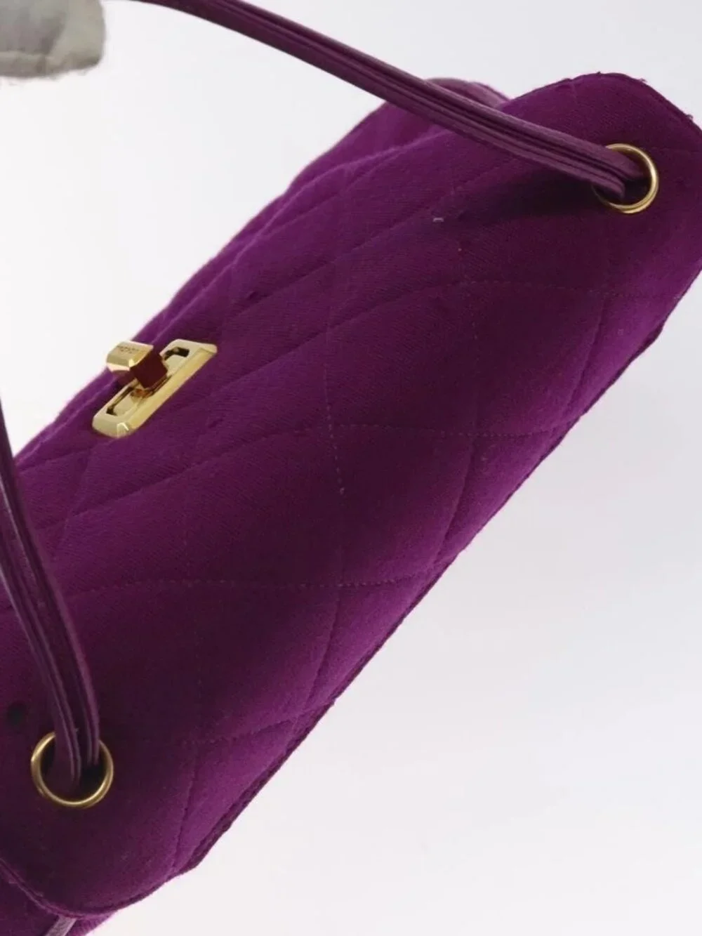 CHANEL Matelasse Hand Bag cotton Purple Gold CC Auth 131194